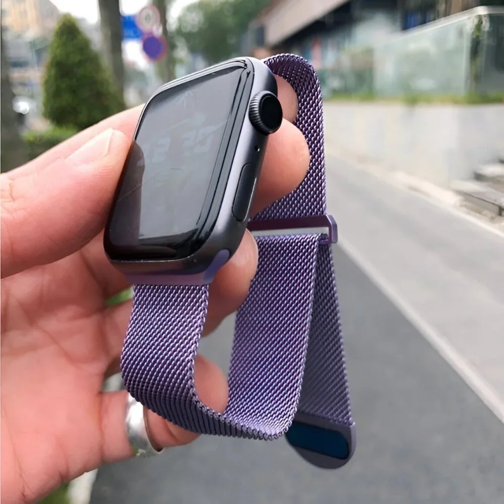 Apple Watch Band Adjustable Milanese Stylish Strap Purple Stainless Band